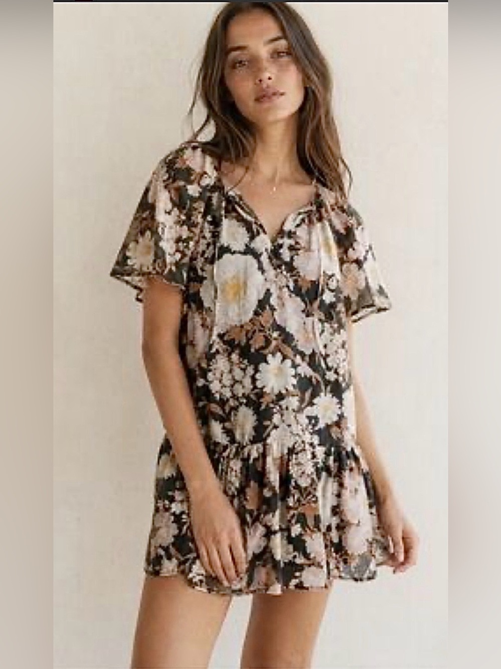 Abercrombie Ditsy Floral Drop Waist Mini Dress Dark Romantic Fall NWT L
